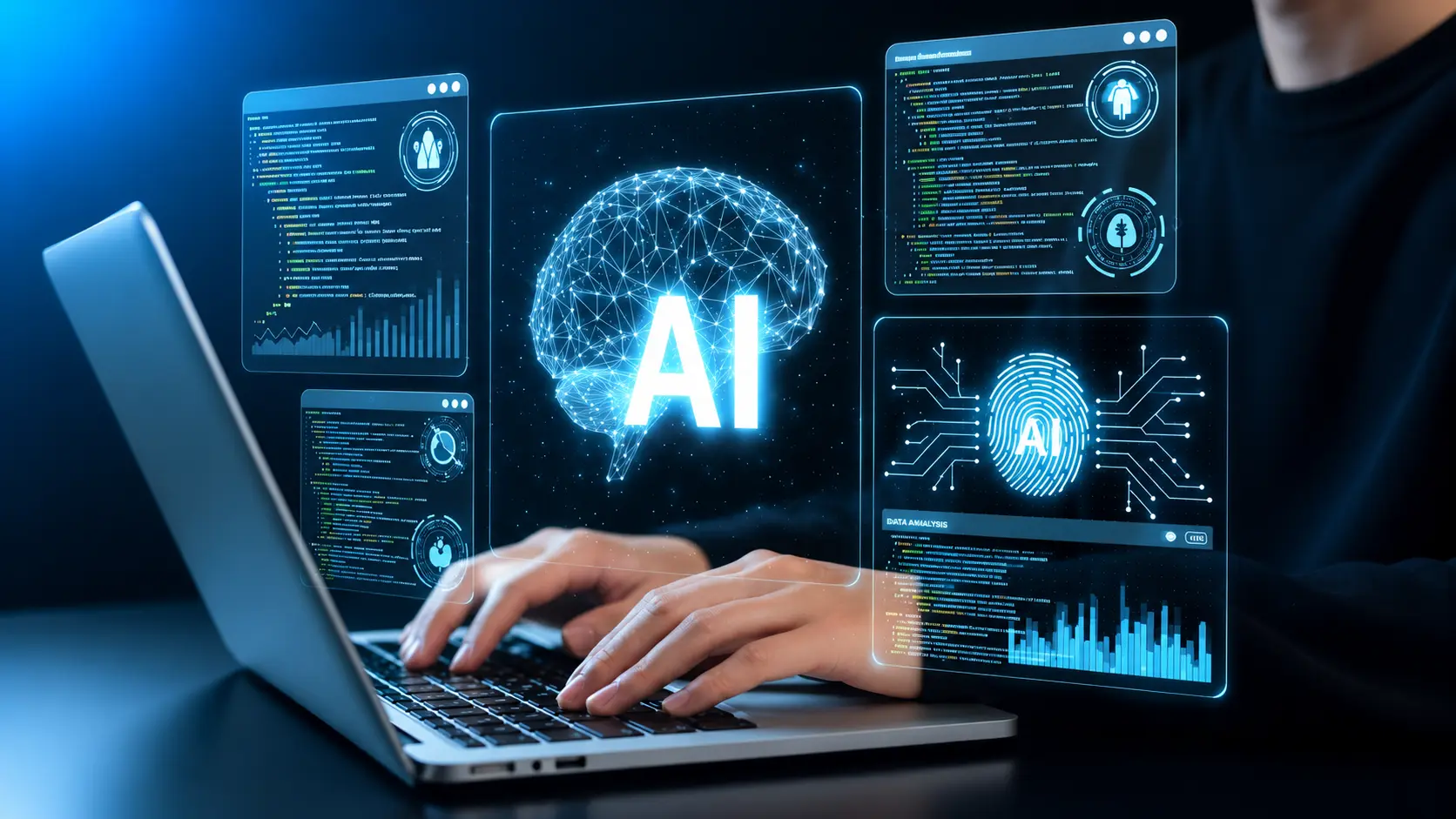 Circuit board with an embedded processor chip representing AI and machine learning systems.