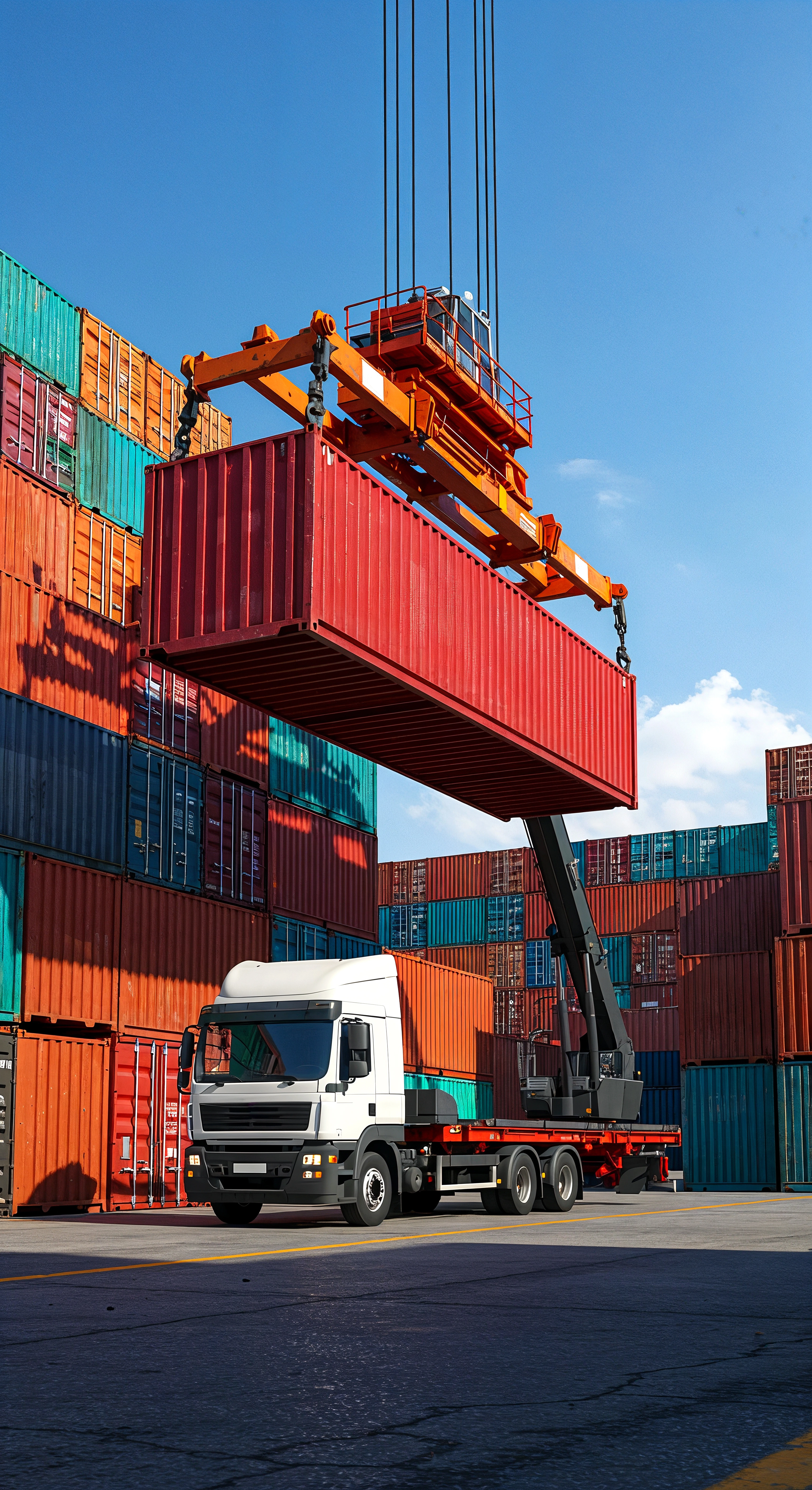 Organized distribution hub shipping container terminal.